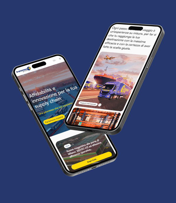 Due smartphone mostrano le interfacce mobile del servizio digitale Transmec. Realizzato da Dynamo - Caffeina.